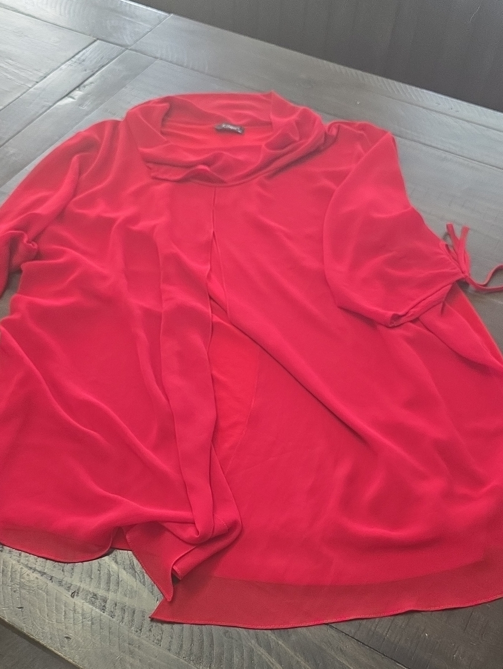 Kifayet Womens Red Tunic With Tie Sleeves And Cowl Neck. Size 50. Used.